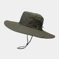 Detail of olive green quick-dry sun hat with breathable mesh and adjustable chin strap - One Size / Army Green