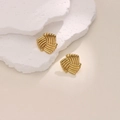 Retro 18K gold plated stainless steel twisted rope stud earrings with textured finish - EH394 Striped Rope Knot