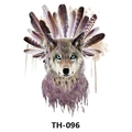 Waterproof temporary tattoo sticker with colorful wolf head and feathers design style - Th-096 / 210*148mm