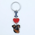 Detail of metal keychain with blue letter I, red heart, and dog head enamel pendants - Style 1-Rottweiler