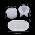 Silicone resin molds set with size specifications for round, funnel, and tray shapes - Tray + Ribbed Box