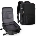Detail of black nylon backpack interior compartments and external USB charging port - Black (Vertical Single Pull)