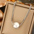Elegant silver snake chain necklace with a large white round pearl in a gift box - Silver Pearl Snake Chain