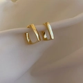 Polished gold geometric rectangle hoop earrings on a soft white fabric background - Gold Shiny Geometric Square (33#)