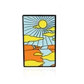Pin de esmalte rectangular con un vibrante diseño de amanecer sobre colinas naranjas - Paisaje de Montaña al Amanecer (CC1255)