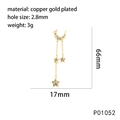 Macro shot of gold plated moon and star pendant with colorful zircon stones - P01052-Star Moon Tassel