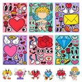 Cartoon Valentine's Day DIY heart sticker sheets with various mix and match facial expressions - Funny Face Stickers / 6-Piece Set