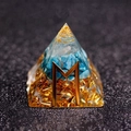 Blue crystal orgone pyramid with copper coil and golden rune symbol for home office desk - Horse - Relationship Reconciliation