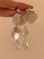 Detailed view of silver petal tassel earrings with sparkling zircon and hollow textures - Silver Hollow Petal Tassel (2#)