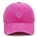 Close-up of heart embroidery detail on vintage washed magenta cotton baseball cap - Rose Red