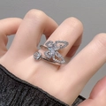 Sparkling silver butterfly open ring with zircon stones for women and luxury fashion style - Adjustable Open / Hollow Butterfly-Marquise Diamond Style (JZ3759)