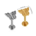 Studs de labret papillon en argent et or de 7 mm de large au fini poli - Papillon-NO 11