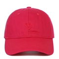 Close-up of red embroidered heart pattern on premium cotton canvas baseball cap - Red Heart Embroidery / Red