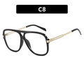 Square double bridge sunglasses with black frames and gold metal temples, style C8 - Black Frame Clear Lenses