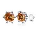 Classic 6-prong amber moissanite stud earrings with silver magnetic back for non-pierced ears - Champagne (Magnetic)