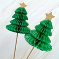 Adornos de pastel de árbol de Navidad en papel de nido de abeja verde con estrellas - Palillo de Navidad en Panal 13.5cm