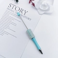 DIY beadable ballpoint pen in sky blue with elegant white pearls and rhinestones - Candy Light Blue