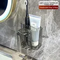 Wall-mounted toothbrush holder set in translucent grey for bathroom organization - 3 Pieces Set - Transparent Grey