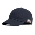 Navy blue short brim baseball cap with vintage patch detail in a minimalist casual style - Navy Blue / Adjustable