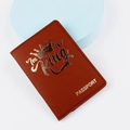 Brown leather passport cover with gold King crown print and textured finish - Brown (I'm her King)