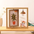 6-inch creative rotating wooden photo frame with zodiac dragon doll and decorative bulb - Double Sided Vertical - Pony