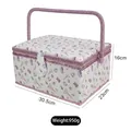 Large floral sewing basket with purple trim, scissors and buttons print, 30.5x23x16cm - G Style - Purple Sewing