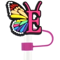 Copri cannuccia a farfalla arcobaleno con lettera E realizzato in morbido PVC - Lettera E