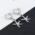 Polished silver starfish hoop earrings with high-detail ocean-inspired metallic texture - Large Starfish - Steel
