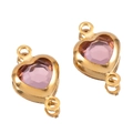 Pink heart crystal pendant with golden stainless steel frame for jewelry making - Gold Base Pink