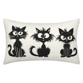 Beige linen lumbar pillow cover with three black cartoon cat silhouettes decoration - Style 07-Beige Three Black Cats