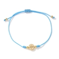 Handmade blue braided rope bracelet with gold St. Benedict religious medal charm - Blue