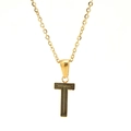Golden stainless steel letter T pendant necklace with black geometric labyrinth texture - Letter T (Single Pendant)