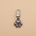 Universal gunmetal dog paw zipper puller with heart detail for bags and jackets - Footprint Heart - Gunmetal