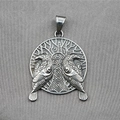 Colgante vikingo vintage con cuervos dobles y patrones de nudos celticos plateados - Solo colgante (Sin cadena)