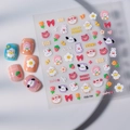 3D embossed nail art stickers with cute cartoon rabbits, bears and flowers in macaron colors - Feb-704