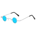 Retro punk small round sunglasses with silver metal frame and vibrant blue lenses - Silver Frame Blue Lens