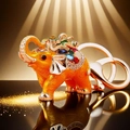 Golden crystal elephant keychain with vibrant multi-colored gemstones on a luxury base - Single OPP Bag Packaging / Lucky Elephant Gold
