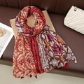 Bohemian ethnic style shawl with floral patterns and tassels on leather background - Retro Floral Geometric (XB1063)