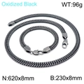 Flat snake chain jewelry set for men in oxidized black finish with necklace and bracelet - Oxidized Black (KS144124-KFC)