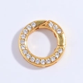 Detailed top view of gold S925 silver spring clasp with white zircon pave setting - Gold Small Round Spring Clasp
