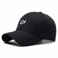 Klassische schwarze Baseballkappe mit weißem Stick-Smile-Logo aus Baumwoll-Twill - Verstellbar / Schwarz