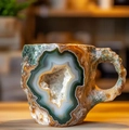 Natural agate stone coffee mug with unique green and orange crystal geode patterns - Mineral Mug-Green Yellow Ore