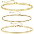 Three-piece gold titanium steel anklet set with Figaro, Cuban and snake chain designs - Gold Figaro Cuban Snake 3-Piece Set (C)