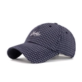 Berretto da baseball a quadretti blu con ricamo 'Don't' bianco e visiera ricurva - Blu navy