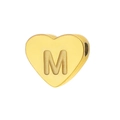 Polished gold heart charm featuring engraved letter M with side hole for DIY jewelry - Letter M