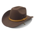 Deep brown wool cowboy hat with yellow crocodile embossed belt and metal eyelets - M (56-58cm) / Brown