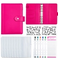 A6 Rose Red PU Leather Budget Binder Set with Zipper Pockets and Expense Trackers - Standard Set-Rose Red