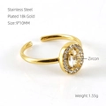 Adjustable stainless steel 18k gold ring with oval pink zircon and sparkling accents - White Oval Style (608-White Zircon)