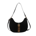 Large black velvet hobo bag with golden metallic COCREONE letters on a white background - Black