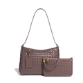 Sac fourre-tout en cuir tressé taupe avec pochette zippée et bandoulière assortie - Taupe